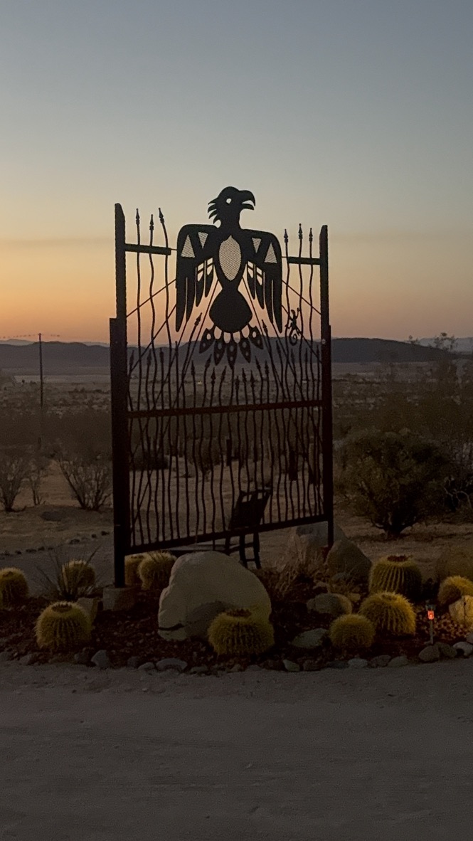 Thunderbird gate at the Wind Walkers Medicine Wheel at dusk