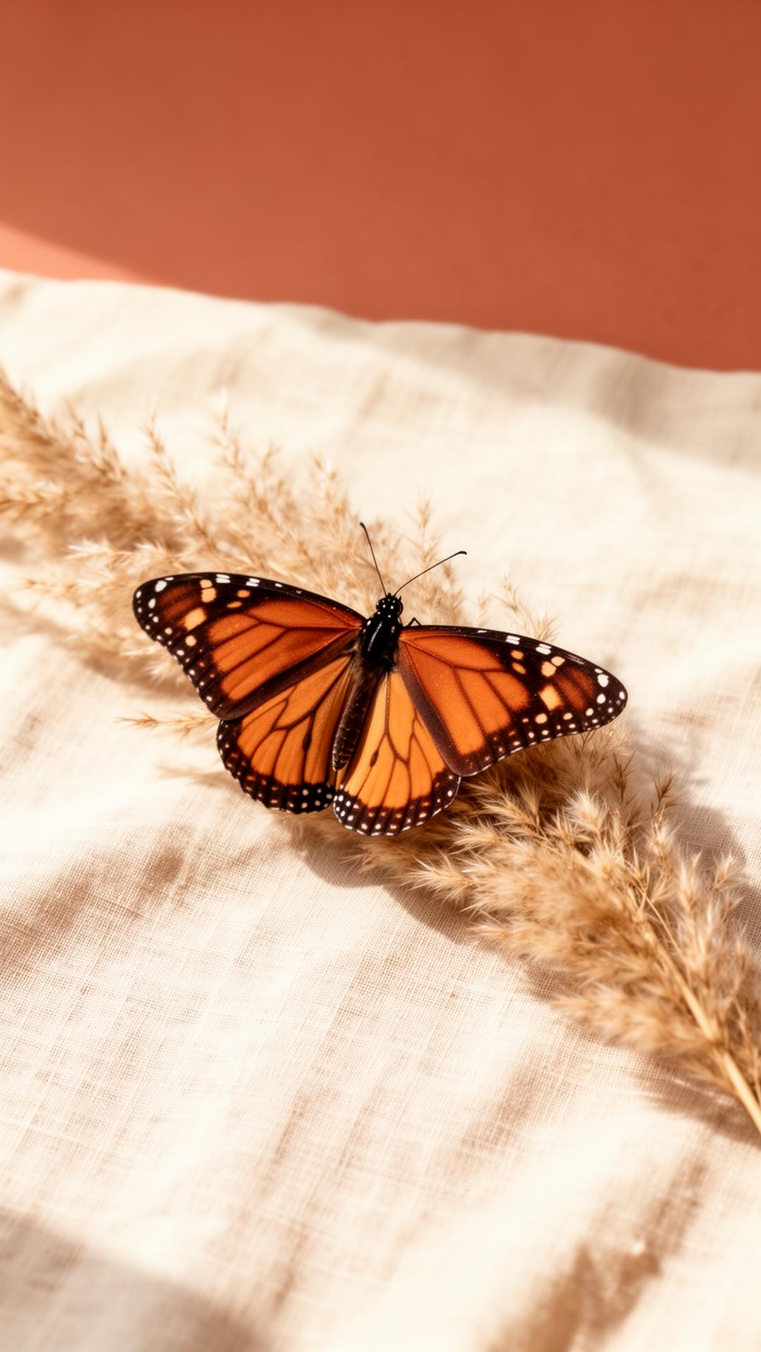 Monarch butterfly resting on dried desert grasses
